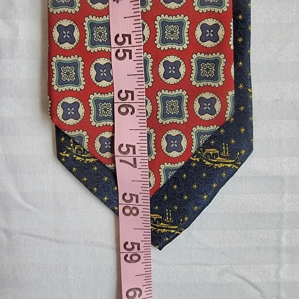 Pair Of Mens 100% Silk Ties. Red Blue Gold. Lord And Taylor. Italian Silk
